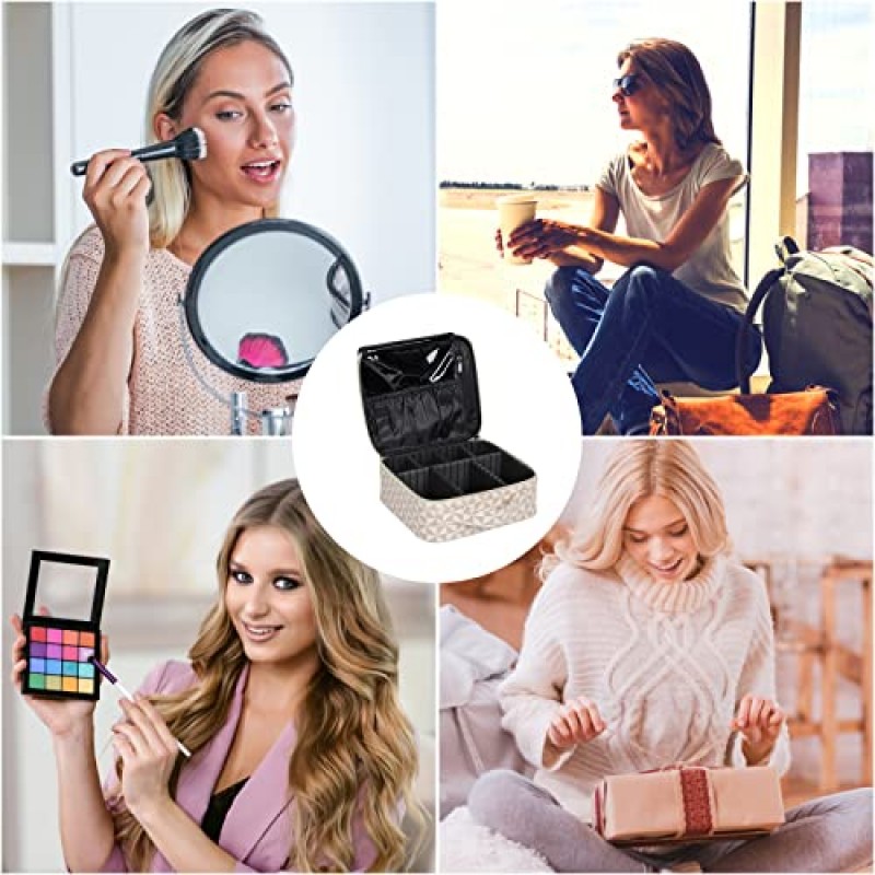 Yewamia 여행 메이크업 케이스 전문 PU 화장품 기차 케이스 화장품 브러쉬 도구, 보석 액세서리, (흰색 삼각형을 위한 조절 가능한 구획이 있는 화장품 보관 케이스 주최자