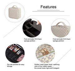 Yewamia 여행 메이크업 케이스 전문 PU 화장품 기차 케이스 화장품 브러쉬 도구, 보석 액세서리, (흰색 삼각형을 위한 조절 가능한 구획이 있는 화장품 보관 케이스 주최자