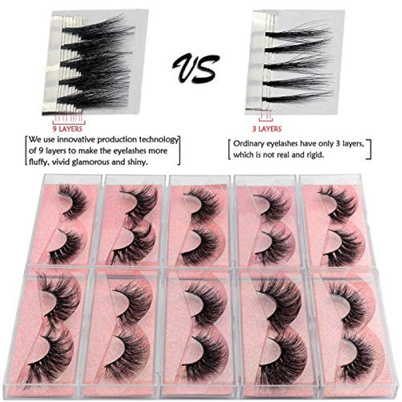 GOO GOO 3D 밍크 속눈썹, 16mm ~ 25mm 도매 밍크 속눈썹 100% 진짜 시베리아 천연 가짜 속눈썹 럭셔리 재사용 가능한 수제 거짓 속눈썹 10 쌍 멀티 팩