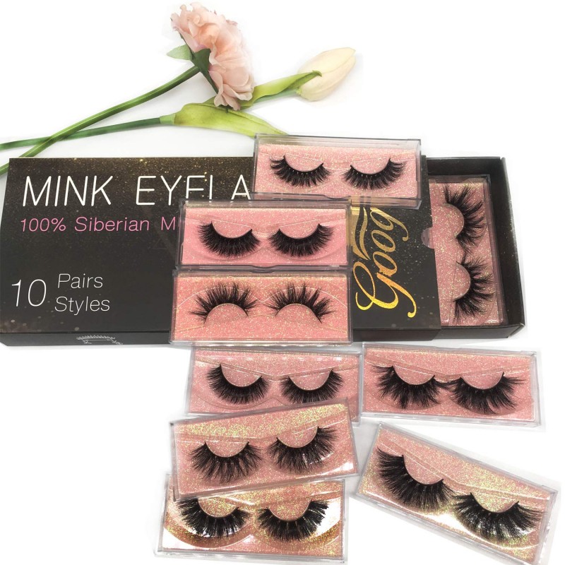 GOO GOO 3D 밍크 속눈썹, 16mm ~ 25mm 도매 밍크 속눈썹 100% 진짜 시베리아 천연 가짜 속눈썹 럭셔리 재사용 가능한 수제 거짓 속눈썹 10 쌍 멀티 팩