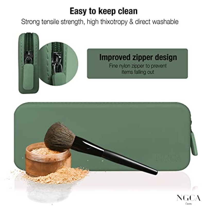 NGCA Creates, 메이크업 브러쉬용 메이크업 브러쉬 홀더, 세척 가능한 실리콘, 메이크업 가방, 메이크업 가방 소형, 메이크업 브러쉬 가방