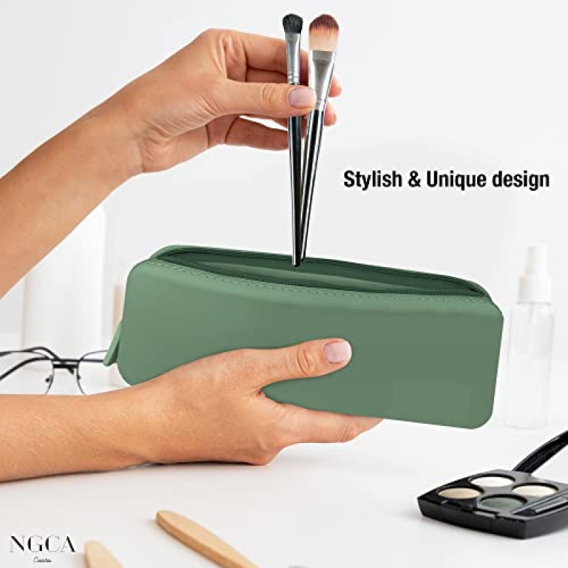NGCA Creates, 메이크업 브러쉬용 메이크업 브러쉬 홀더, 세척 가능한 실리콘, 메이크업 가방, 메이크업 가방 소형, 메이크업 브러쉬 가방
