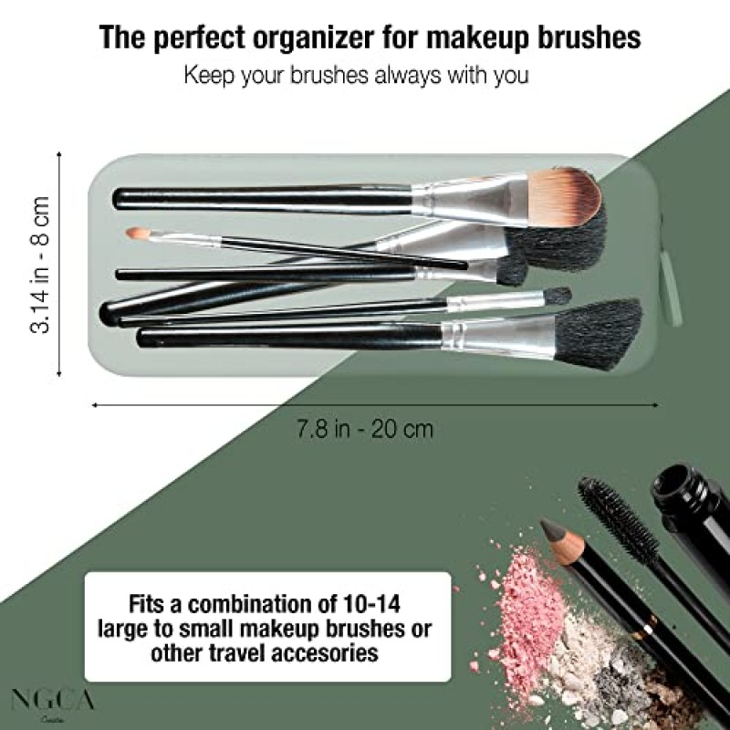NGCA Creates, 메이크업 브러쉬용 메이크업 브러쉬 홀더, 세척 가능한 실리콘, 메이크업 가방, 메이크업 가방 소형, 메이크업 브러쉬 가방