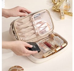 bagINBAG QIANPA 핸들이있는 더블 레이어 여행용 메이크업 가방, woemn 용 브러시 구획이있는 화장품 가방, 대형 흰색 메이크업 주최자 가방 방수