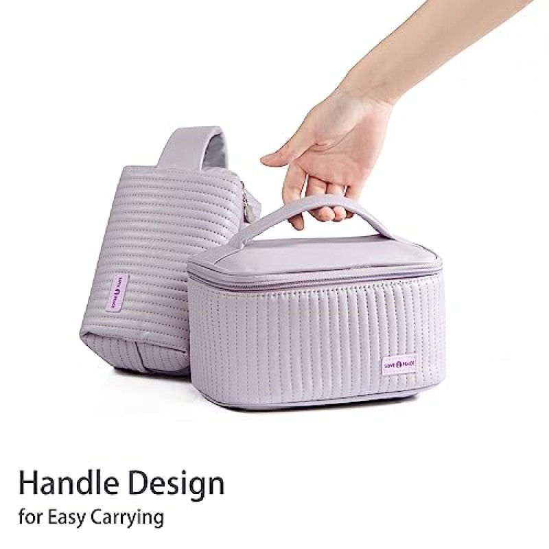 MIRASON 메이크업 가방 3개 세트 여성용 귀여운 화장품 여행 가방 주최자 파우치 세트 PU 가죽 방수 세면용품 가방 3개 세트, 라이트 퍼플