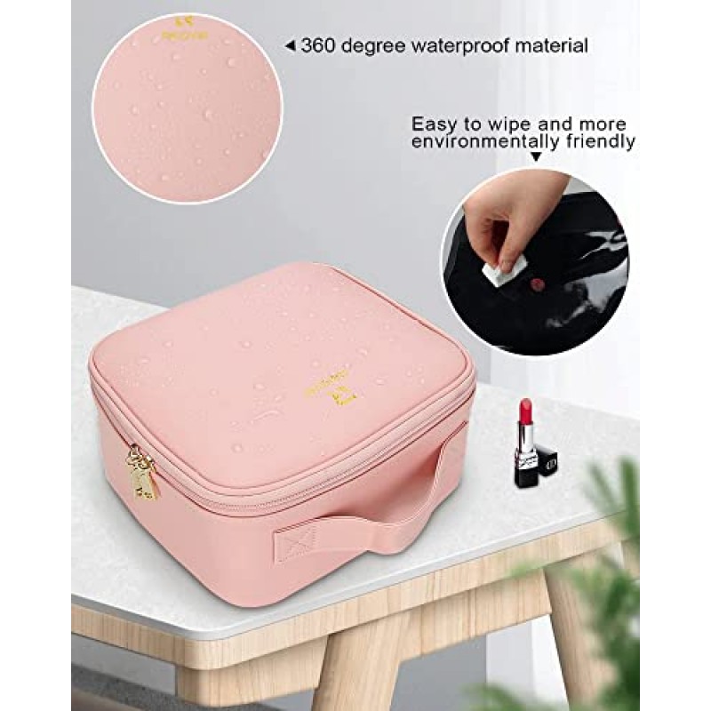 Relavel 메이크업 가방 주최자, 전문 여행 메이크업 상자 조절 가능한 분배기가 있는 휴대용 아티스트 보관함, 여성용 화장품 가방 핑크