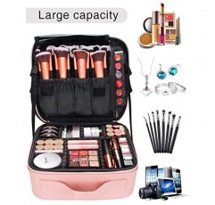 Relavel 메이크업 가방 주최자, 전문 여행 메이크업 상자 조절 가능한 분배기가 있는 휴대용 아티스트 보관함, 여성용 화장품 가방 핑크