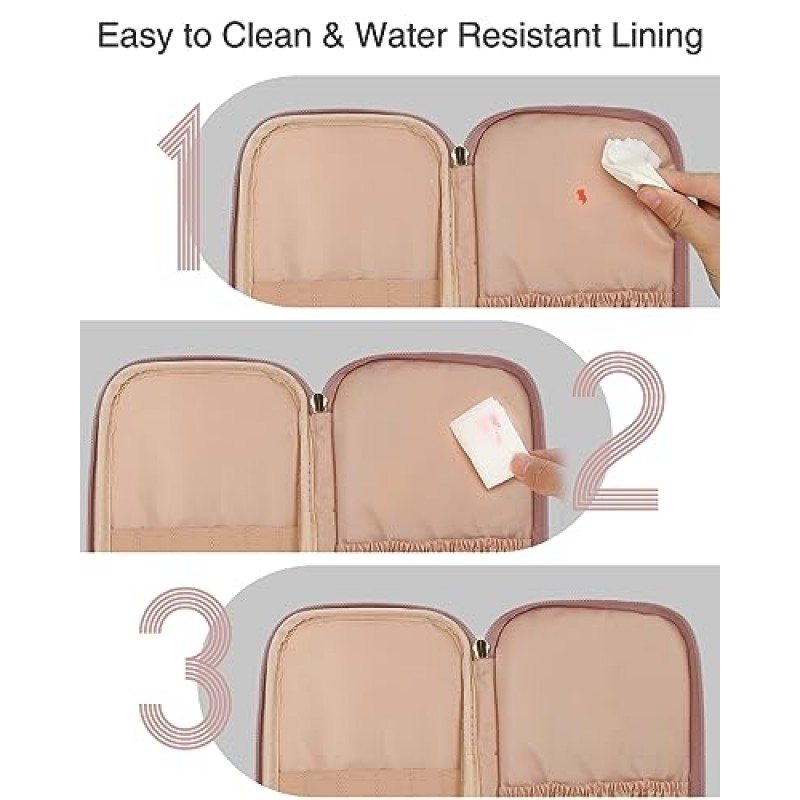 Relavel 소형 메이크업 가방, 여성용 화장품 가방 2 레이어 여행용 메이크업 정리함 블랙 핸드백 지갑 파우치 컴팩트한 용량의 일상 사용, 메이크업 브러쉬 홀더, 방수 나일론(누드 핑크)