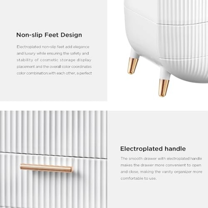 메이크업 보관 정리함, 스킨케어 정리함 먼지 방지 커버가 있는 화장품 디스플레이 케이스 휴대용 손잡이, 화장대 수조 욕실 드레서용 방수 메이크업 박스 - 화이트