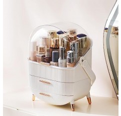 메이크업 보관 정리함, 스킨케어 정리함 먼지 방지 커버가 있는 화장품 디스플레이 케이스 휴대용 손잡이, 화장대 수조 욕실 드레서용 방수 메이크업 박스 - 화이트