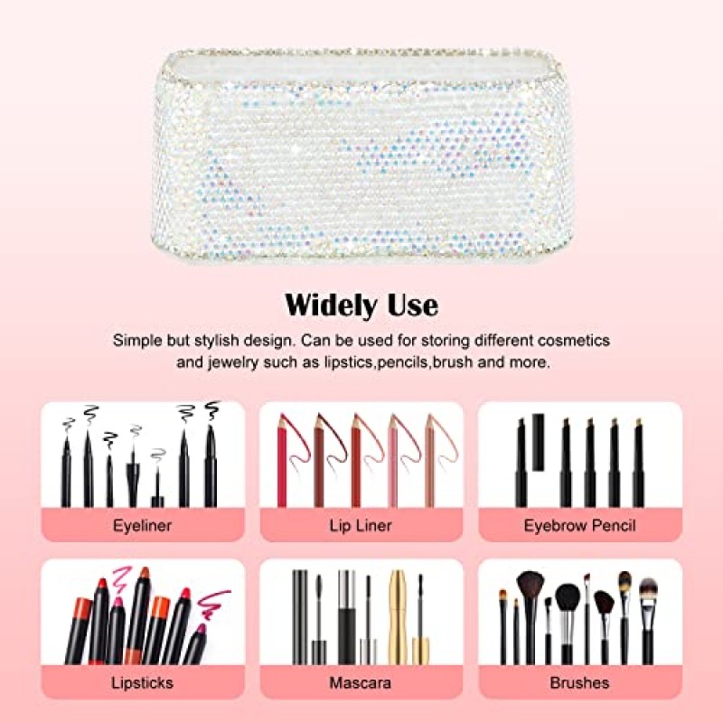 KEYPOWER 메이크업 뷰티 브러쉬 슬림 핸들용 크리스탈 럭셔리 정리함 블링 | 26공간 화장품 보관 디스플레이 용기 (AB컬러) (순수수제)