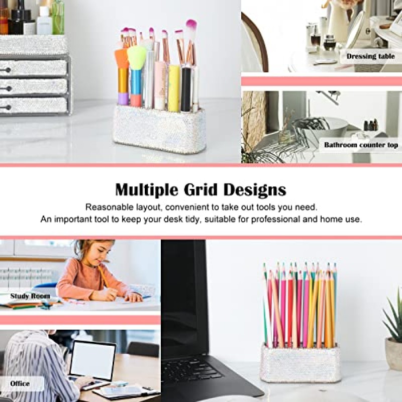 KEYPOWER 메이크업 뷰티 브러쉬 슬림 핸들용 크리스탈 럭셔리 정리함 블링 | 26공간 화장품 보관 디스플레이 용기 (AB컬러) (순수수제)