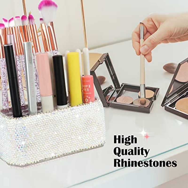 KEYPOWER 메이크업 뷰티 브러쉬 슬림 핸들용 크리스탈 럭셔리 정리함 블링 | 26공간 화장품 보관 디스플레이 용기 (AB컬러) (순수수제)