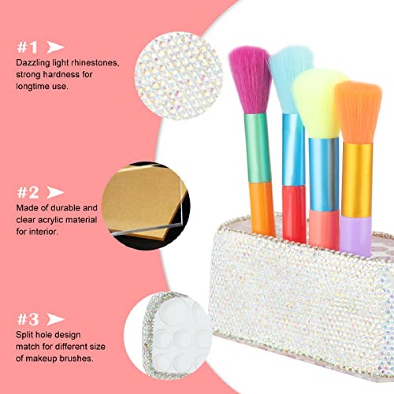 KEYPOWER 메이크업 뷰티 브러쉬 슬림 핸들용 크리스탈 럭셔리 정리함 블링 | 26공간 화장품 보관 디스플레이 용기 (AB컬러) (순수수제)