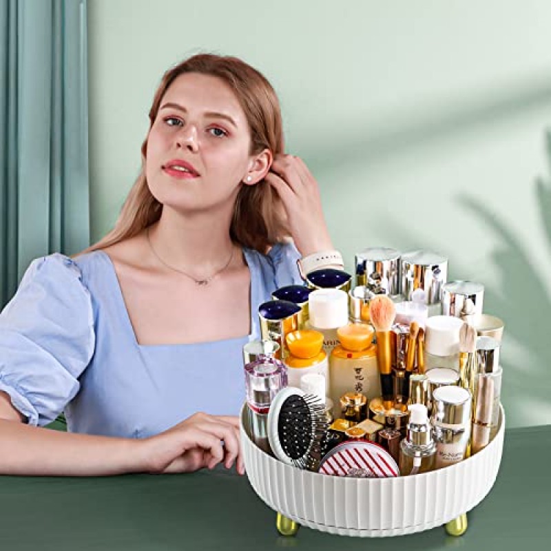 가장 재미있는 메이크업 향수 주최자, 360도 회전 게으른 수잔 화장품 데스크 보관 로션 디스플레이 케이스 보석용 대용량 라운드 선물 트레이