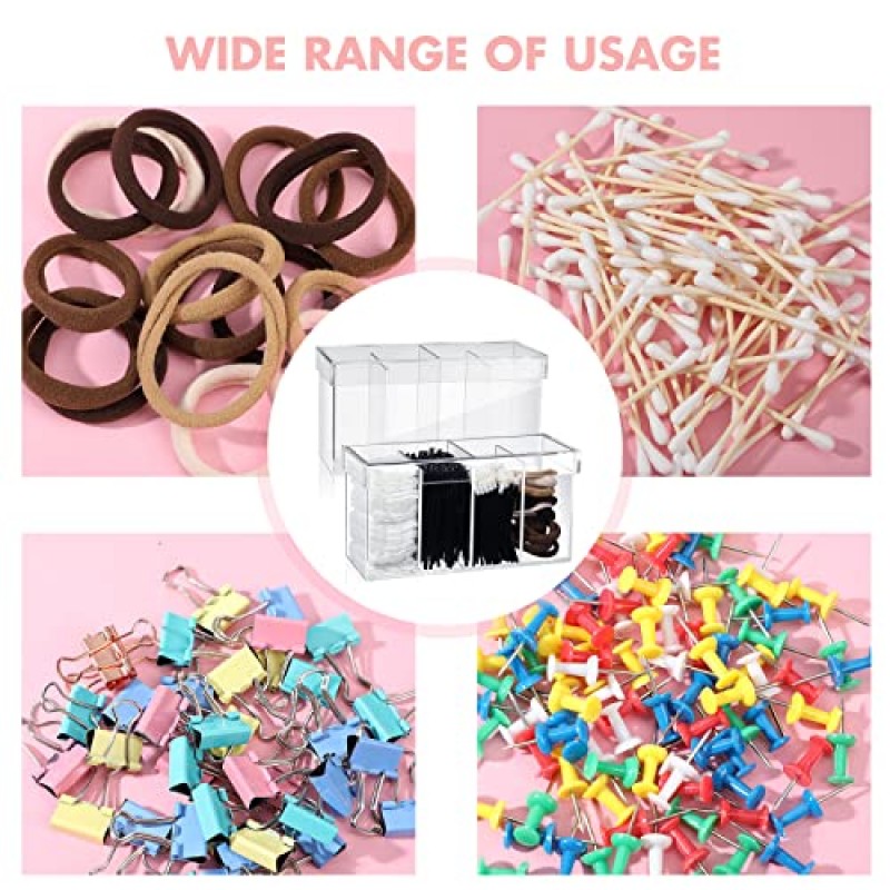 Yulejo 4 칸막이 아크릴 메이크업 정리함 및 뚜껑이 있는 보관함 4 트레이가 포함된 욕실 보관함 속눈썹 마스카라 브러쉬 화장품, 면봉 또는 사무용품용 정리함 브러시 홀더(1 팩)