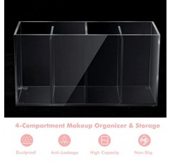 Yulejo 4 칸막이 아크릴 메이크업 정리함 및 뚜껑이 있는 보관함 4 트레이가 포함된 욕실 보관함 속눈썹 마스카라 브러쉬 화장품, 면봉 또는 사무용품용 정리함 브러시 홀더(1 팩)