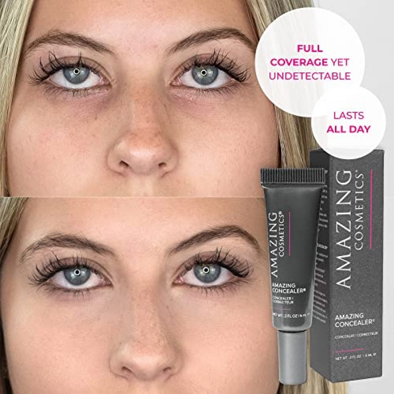 AmazingCosmetics 어메이징 컨실러, 핀 도트 양으로 풀 커버, 눈 밑 다크서클, 잡티 및 잡티를 위한 롱 웨어 컨실러 메이크업, 컬러 코렉팅, 피부 같은 마무리