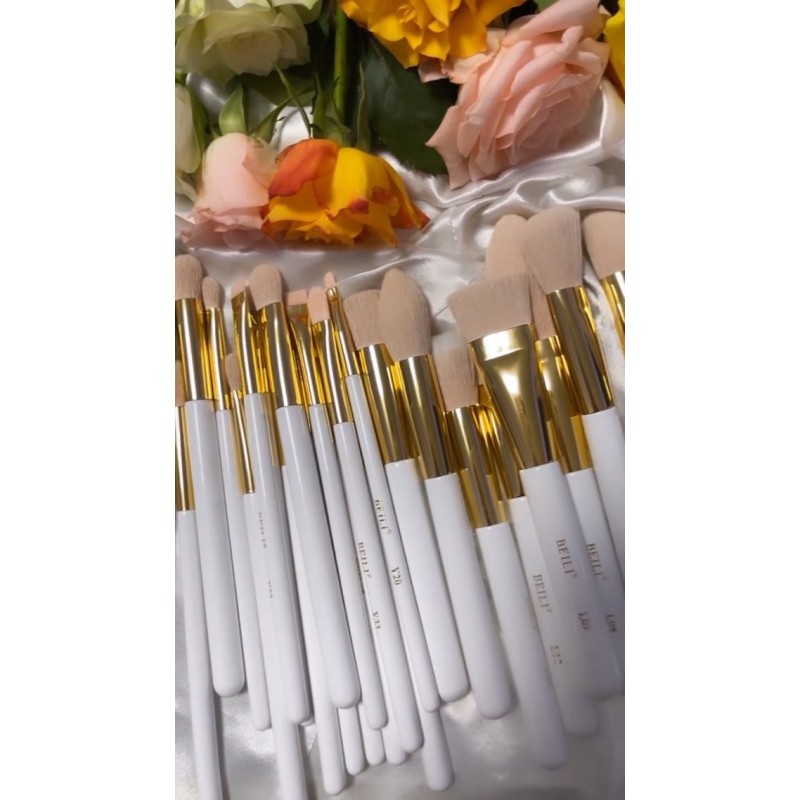 BEILI 메이크업 브러쉬 세트 30Pcs 전문 메이크업 브러쉬 프리미엄 핑크 비건 합성 가부키 파운데이션 블렌딩 브러쉬 페이스 파우더 블러쉬 컨실러 아이 섀도우 메이크업 브러쉬 세트 (화이트/로즈 골든)