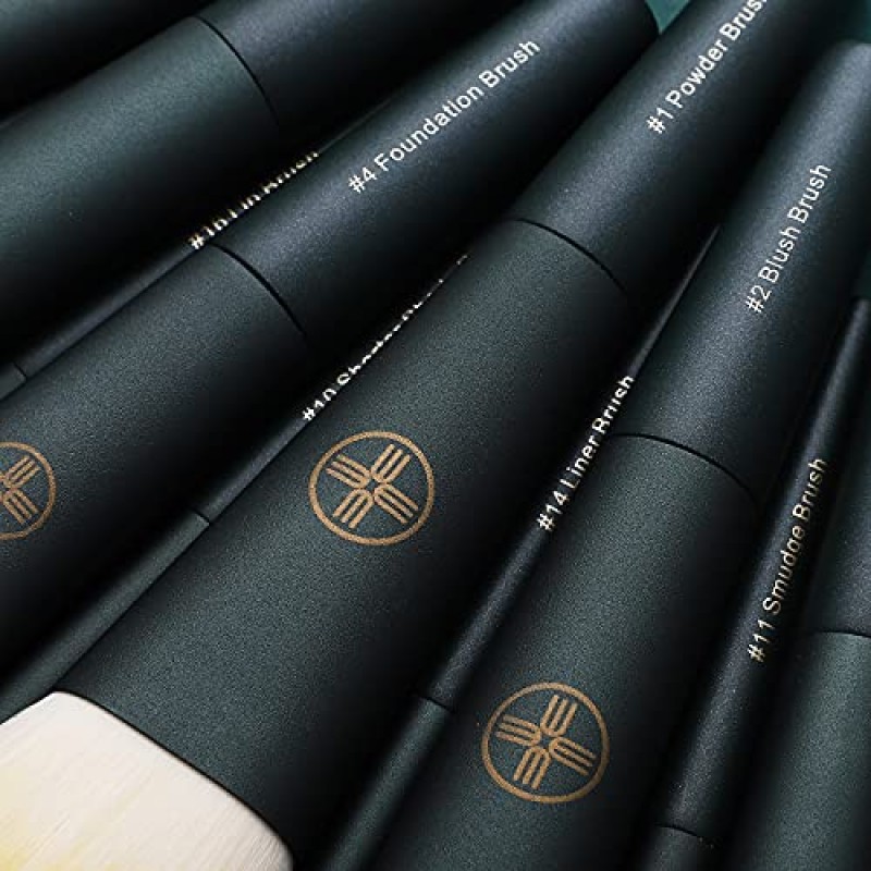 EIGSHOW 메이크업 브러쉬 18pcs 전문 메이크업 브러쉬 여행용 세트, 에코 실린더 2컵 홀더 포함, 프리미엄 합성 파운데이션 파우더 컨실러 블러쉬 블렌딩 아이 립 브러쉬 키트 - 잔인 행위 무료