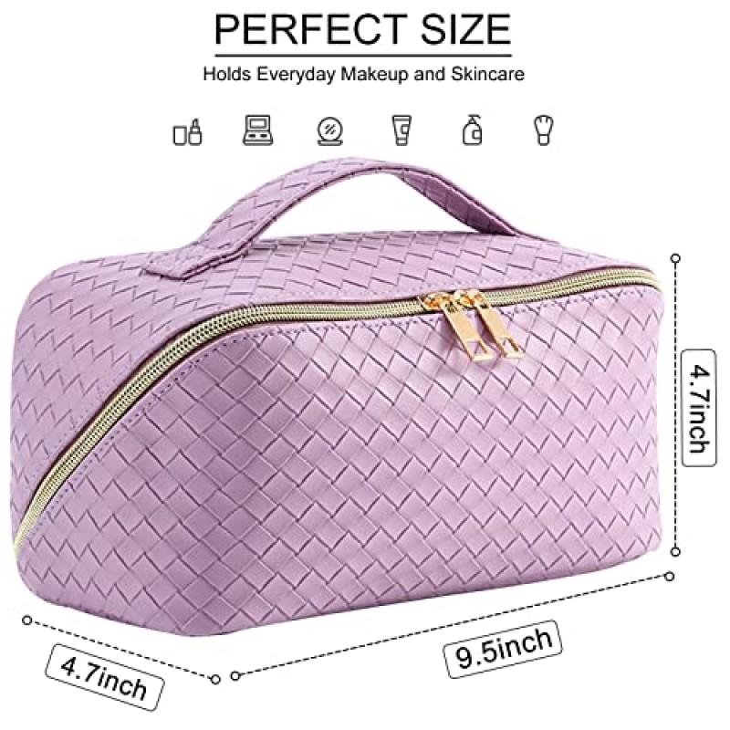 TOPALL 업그레이드 메이크업 가방 대용량 여행용 화장품 가방 여성용 메이크업 가방 손잡이와 분배기가있는 방수 휴대용 화장품 가방 플랫 레이 메이크업 정리 가방 (보라색)