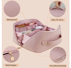 BELCOSD 대용량 여행용 화장품 가방, 휴대용 메이크업 가방은 쉽게 접근할 수 있도록 평평하게 열립니다 | 방수 PU 가죽 | 여성용 다기능 수납 메이크업 가방, 핑크