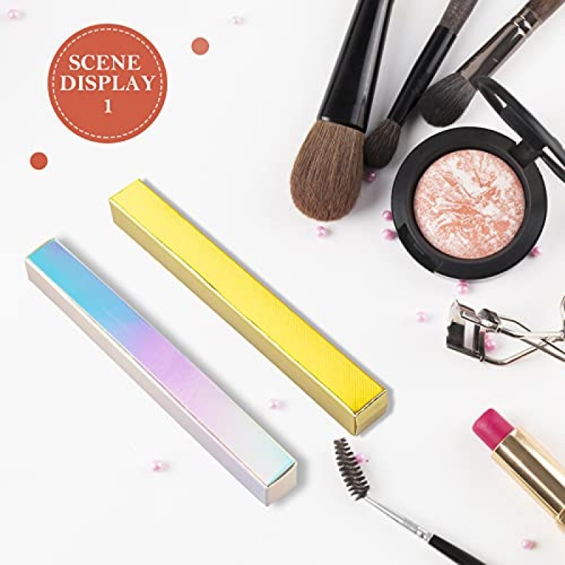 VIDELLY 100 조각 빈 립글로스 포장 상자 접이식 골드 홀로그램 아이 라이너 상자 트위스트 펜 포장 상자 큐티클 오일 펜 포장 DIY 메이크업 샘플 럭셔리 홀더 포장 보관, 2 색