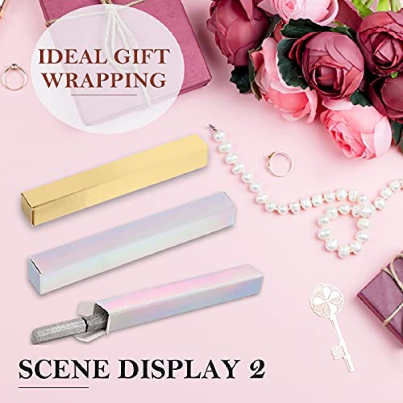 VIDELLY 100 조각 빈 립글로스 포장 상자 접이식 골드 홀로그램 아이 라이너 상자 트위스트 펜 포장 상자 큐티클 오일 펜 포장 DIY 메이크업 샘플 럭셔리 홀더 포장 보관, 2 색