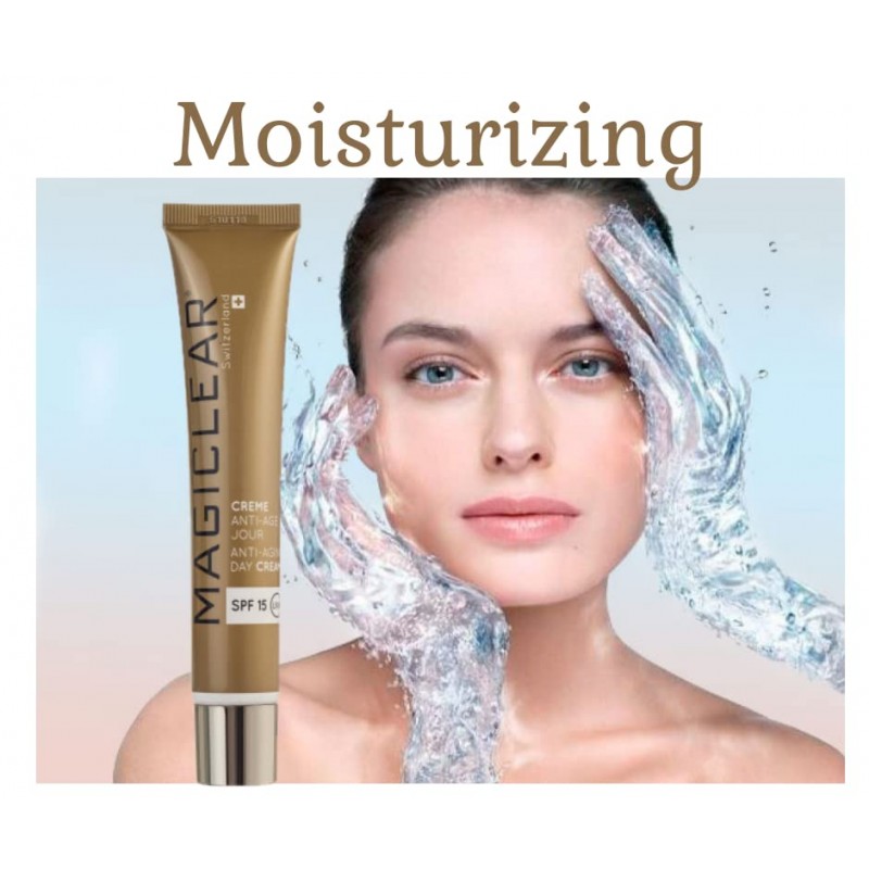 MAGICLEAR 럭셔리 스킨 케어 안티 에이징 데이 크림 SPF 15, 히알루론산, 비타민 C, E가 함유된 데일리 페이스 모이스처라이저, 나이아신아미드 함유 스위스 브랜드 1.76온스