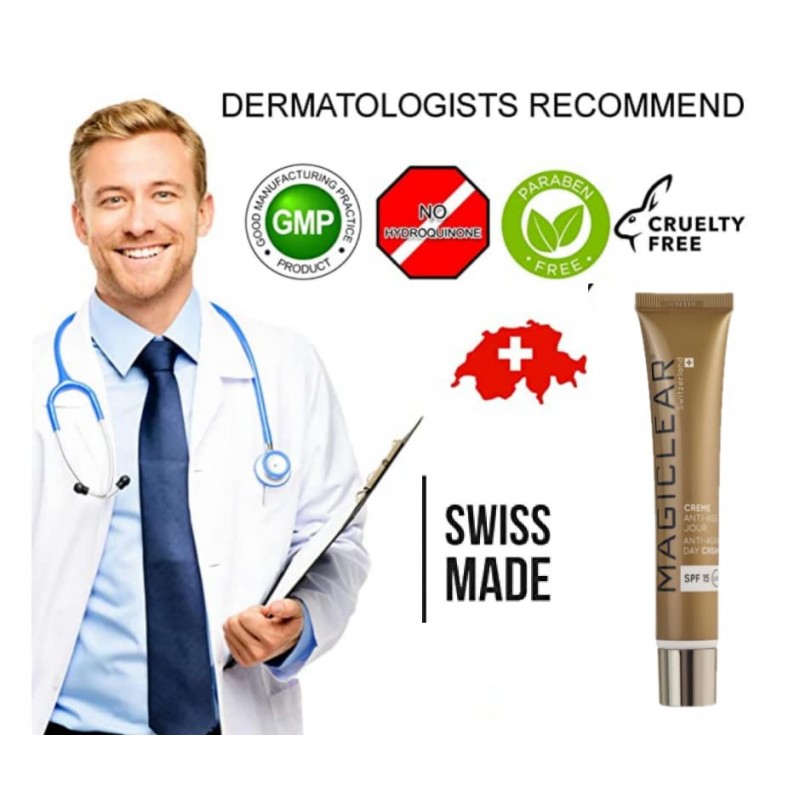 MAGICLEAR 럭셔리 스킨 케어 안티 에이징 데이 크림 SPF 15, 히알루론산, 비타민 C, E가 함유된 데일리 페이스 모이스처라이저, 나이아신아미드 함유 스위스 브랜드 1.76온스