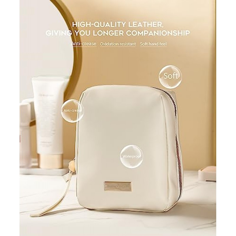 Y.duck 화이트 메이크업 가방 작고 귀여운 메이크업 정리함, 지갑용 대용량 미적 화장품 파우치, 스킨케어 가방 - 여성용 완벽한 메이크업 가방