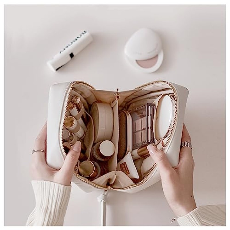 Y.duck 화이트 메이크업 가방 작고 귀여운 메이크업 정리함, 지갑용 대용량 미적 화장품 파우치, 스킨케어 가방 - 여성용 완벽한 메이크업 가방