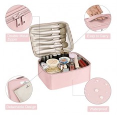 Pocmimut 메이크업 가방 화장품 가방 여성용 여행 메이크업 가방 브러시 홀더가 있는 대형 메이크업 가방 세면도구 가방(베이비 핑크)