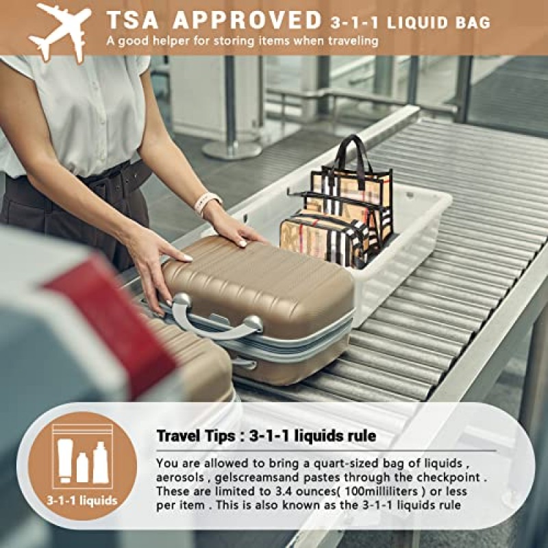 Kancehinage 3 조각 여행 세면 용품 가방, 지퍼가 달린 메이크업 가방 방수 줄무늬 투명 화장품 가방 휴대용 주최자 케이스 여성과 소녀 보관 가방 세트