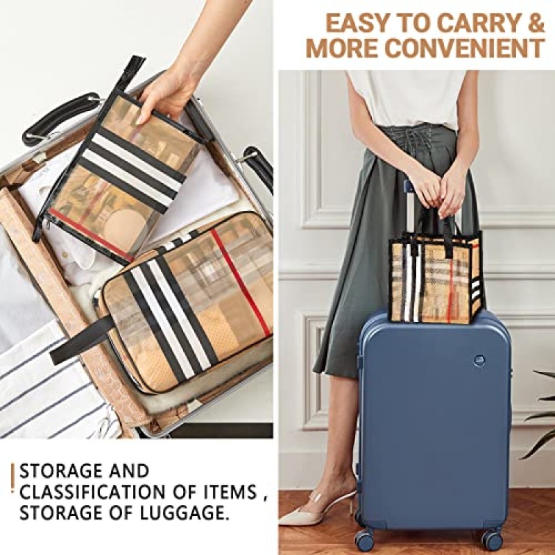 Kancehinage 3 조각 여행 세면 용품 가방, 지퍼가 달린 메이크업 가방 방수 줄무늬 투명 화장품 가방 휴대용 주최자 케이스 여성과 소녀 보관 가방 세트