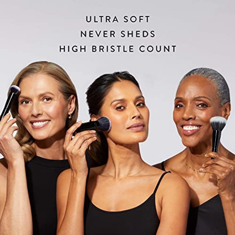 LAURA GELLER NEW YORK 나무 손잡이가 있는 미드나잇 블랙 파운데이션 메이크업 브러쉬 - 파운데이션, 컨실러, 블러셔와 함께 사용 가능 - 리퀴드, 크림 또는 파우더 메이크업 적용 및 블렌딩용