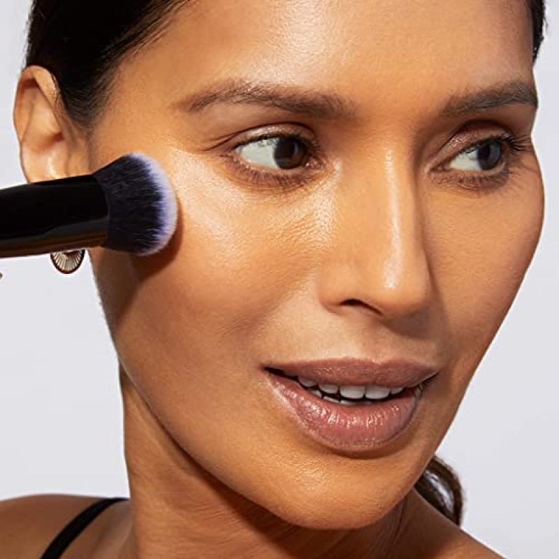 LAURA GELLER NEW YORK 나무 손잡이가 있는 미드나잇 블랙 파운데이션 메이크업 브러쉬 - 파운데이션, 컨실러, 블러셔와 함께 사용 가능 - 리퀴드, 크림 또는 파우더 메이크업 적용 및 블렌딩용