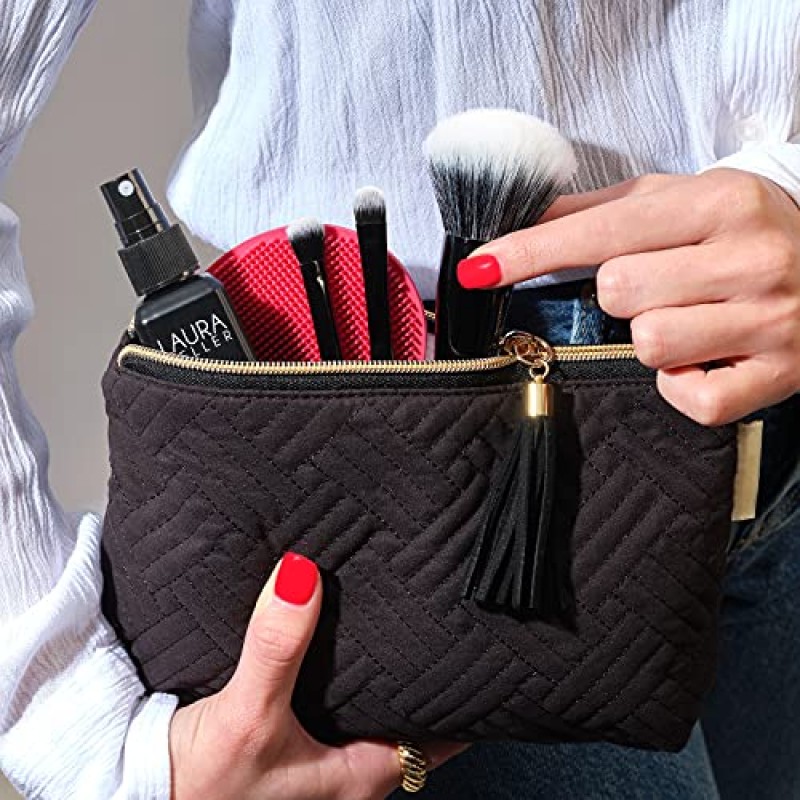 LAURA GELLER NEW YORK 나무 손잡이가 있는 미드나잇 블랙 파운데이션 메이크업 브러쉬 - 파운데이션, 컨실러, 블러셔와 함께 사용 가능 - 리퀴드, 크림 또는 파우더 메이크업 적용 및 블렌딩용