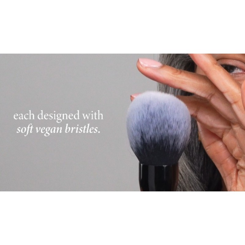 LAURA GELLER NEW YORK 나무 손잡이가 있는 미드나잇 블랙 파운데이션 메이크업 브러쉬 - 파운데이션, 컨실러, 블러셔와 함께 사용 가능 - 리퀴드, 크림 또는 파우더 메이크업 적용 및 블렌딩용