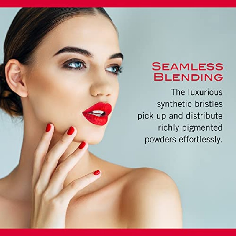 Mirabella 듀얼 피니쉬 블러셔 및 파우더 브러쉬 - 프로페셔널 및 프리미엄 메이크업 뷰티 브러쉬 - 천연 및 동물 실험을 하지 않은 합성 강모, 손으로 조각한 브러시드 알루미늄 럭셔리 화장품 메이크업 브러쉬