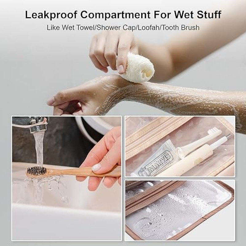 Everfun 걸이형 여행용 세면용품 가방 누액 방지 구획 메이크업 화장품 주최자 Dopp 키트 여행용 액세서리 필수품으로 여행하는 여성을 위한 가방