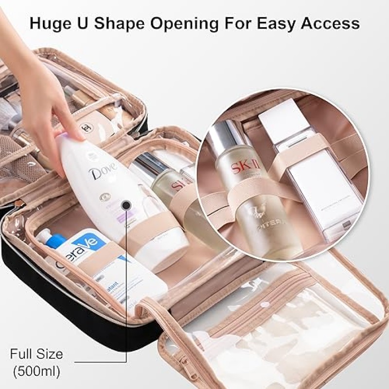 Everfun 걸이형 여행용 세면용품 가방 누액 방지 구획 메이크업 화장품 주최자 Dopp 키트 여행용 액세서리 필수품으로 여행하는 여성을 위한 가방