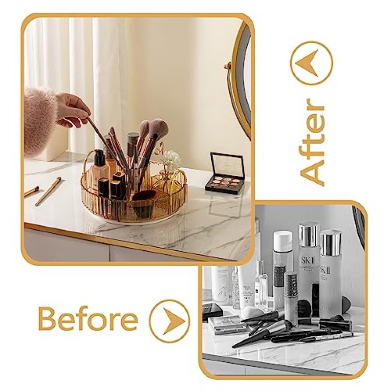 hxbigjin 360° 회전 화장대용 메이크업 정리함, 화장대 조리대 회전 향수 트레이, 대용량 메이크업 캐디 선반, 메이크업 브러쉬에 적합, 립스틱, 스킨 케어(1단, 샴페인)