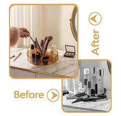 hxbigjin 360° 회전 화장대용 메이크업 정리함, 화장대 조리대 회전 향수 트레이, 대용량 메이크업 캐디 선반, 메이크업 브러쉬에 적합, 립스틱, 스킨 케어(1단, 샴페인)