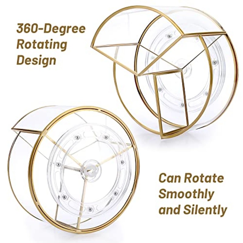 Hipiwe 360 ​​회전 메이크업 주최자 3 슬롯 골드 유리 화장품 디스플레이 케이스 라운드 화장대 보관 홀더 드레서 Prefume 메이크업 부시 립스틱을위한 욕실 주최자