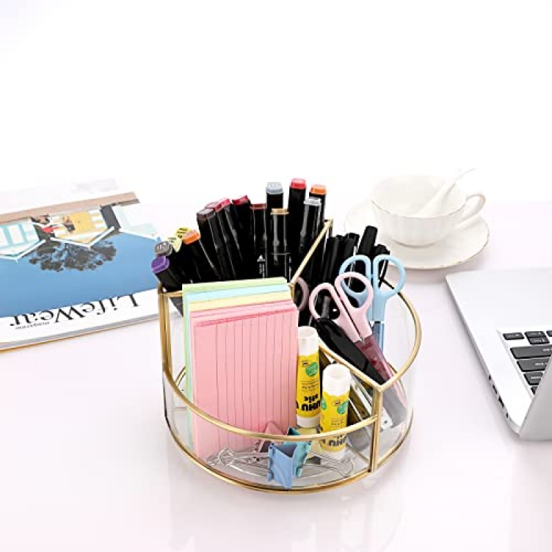 Hipiwe 360 ​​회전 메이크업 주최자 3 슬롯 골드 유리 화장품 디스플레이 케이스 라운드 화장대 보관 홀더 드레서 Prefume 메이크업 부시 립스틱을위한 욕실 주최자