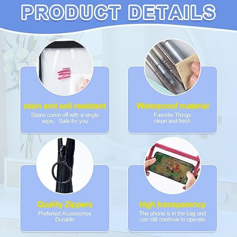 VEXTROFORT 지갑용 소형 메이크업 파우치, 미니 투명 지퍼백, 여성용 방수 여행 정리함 5개 여자 방수(블랙, 그레이, 로즈 레드, 블루, 옐로우)