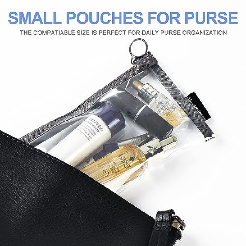 VEXTROFORT 지갑용 소형 메이크업 파우치, 미니 투명 지퍼백, 여성용 방수 여행 정리함 5개 여자 방수(블랙, 그레이, 로즈 레드, 블루, 옐로우)