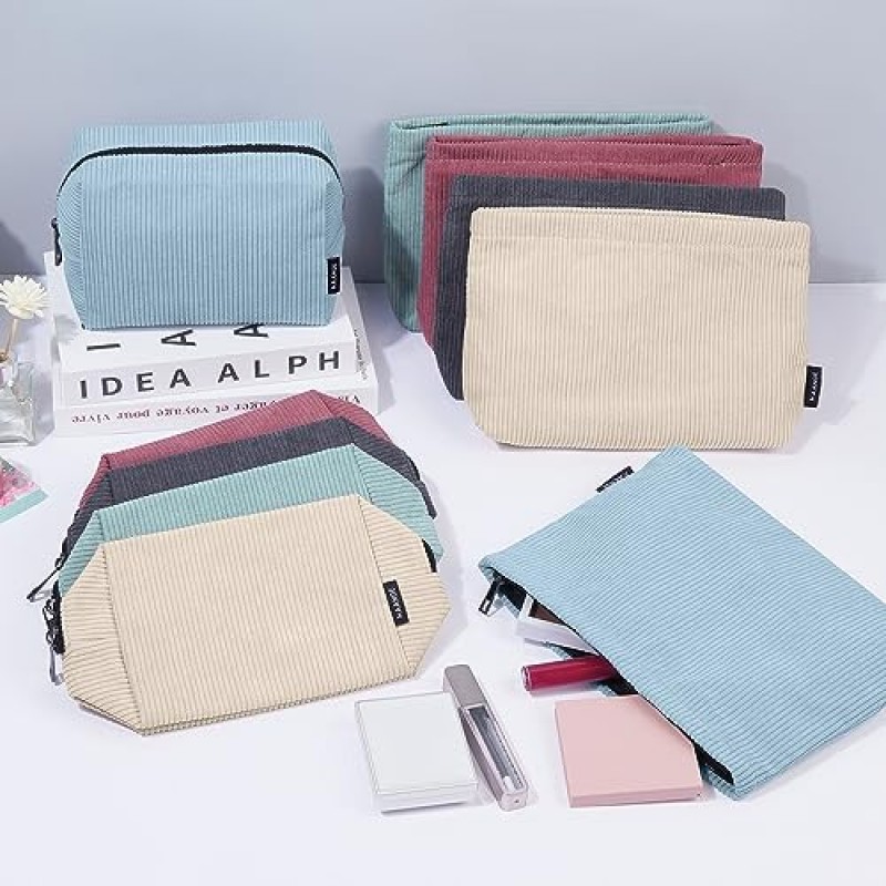 MAANGE 2 Pcs 메이크업 가방, 여성용 화장품 가방 여행 세트 지갑 용 소형 메이크업 가방 코듀로이 여성용 휴대용 다용도 지퍼 주머니 (BLUE)