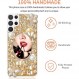 Cavdycidy Samsung Galaxy S22 울트라 블링 케이스 거울, 상감 블링 블랙 보석 메이크업 거울, 여성용 반짝 이는 럭셔리 태양 꽃 다이아몬드 소녀 (골드)